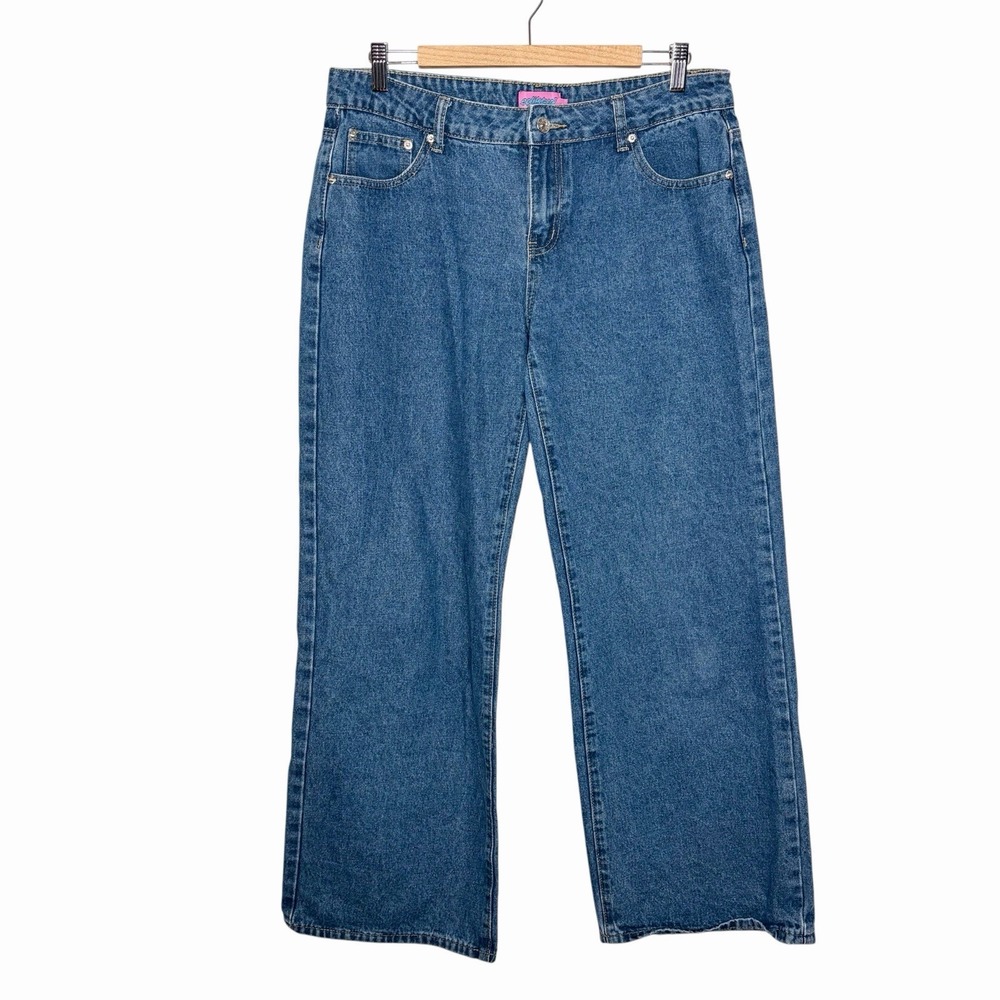 Edikted Wide Leg Jeans Womens Size L Mid Rise Medium Wash Blue 100% Cotton